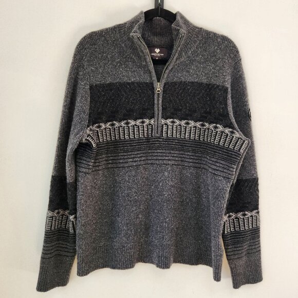 Obermeyer Wool Blend Grey Quarter Zip Pullover Sweater Warm Casual Men's M - Picture 1 of 8